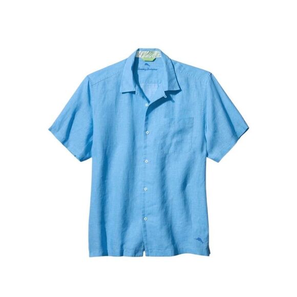 TOMMY BAHAMA SEA GLASS CAMP SHIRT IN BLUE YONDER Linen Men’s Size Small NWT - Picture 1 of 9